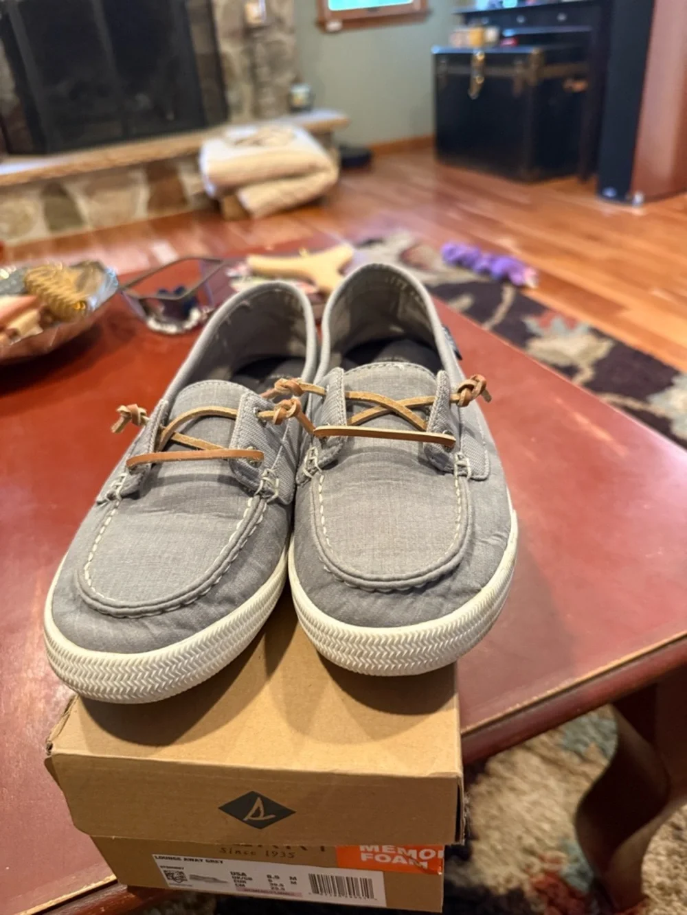 Sperry Gray Canvas Slip-On Loafers with Tan Laces